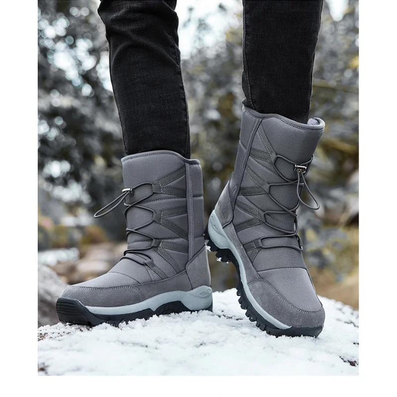 Botas de neve forradas de pele de inverno 2025 masculinas, grossas e quentes, pele sintética de uma peça, antiderrapantes e duráveis, perfeitas para passeios de Halloween, huh