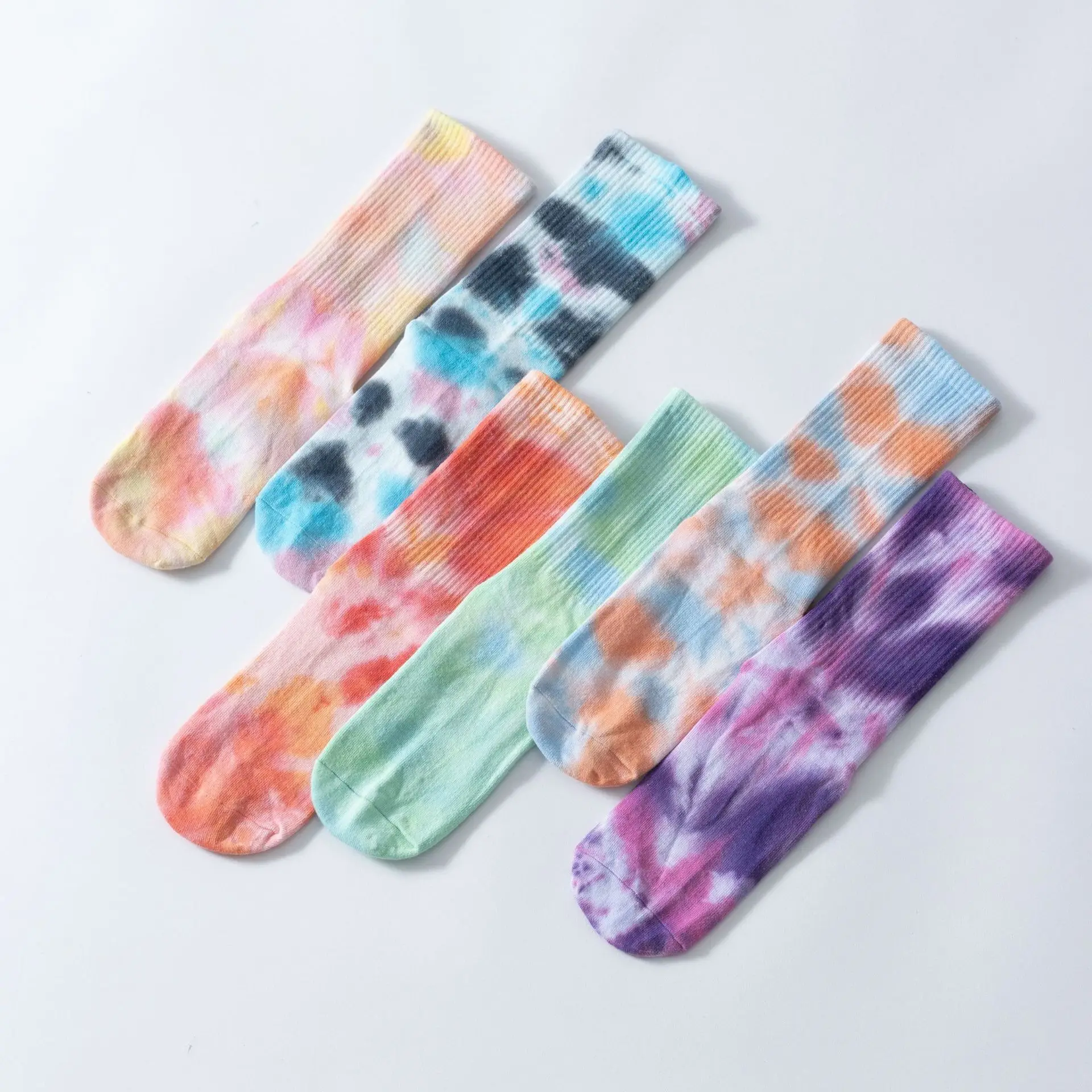 Spring/Summer Tie-Dye Yoga Socks: Long, Luxurious, Colorful Cotton Socks, Moisture-Wicking, Versatile and Fashionable