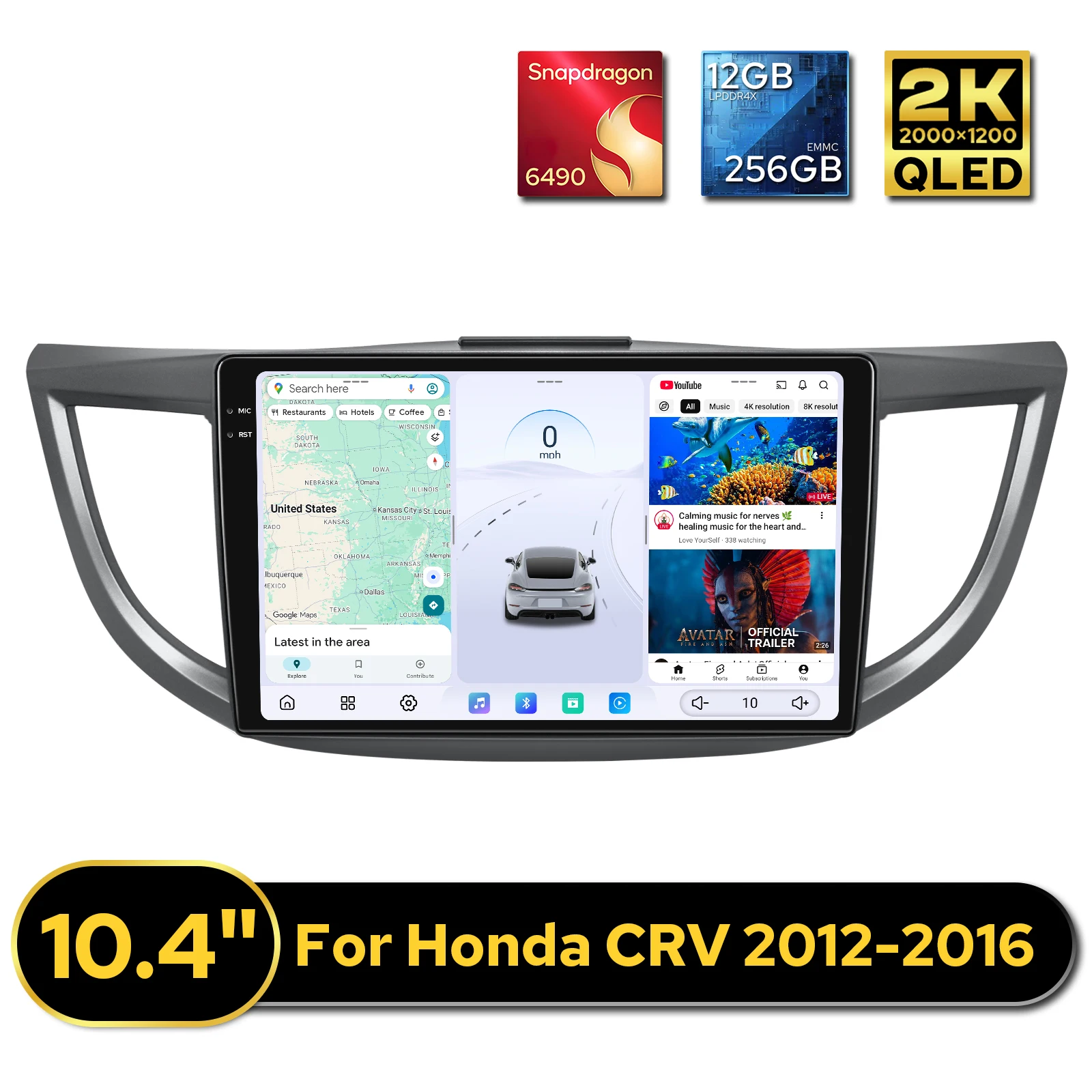 

JOYING Newly 10.4 Inch Head Unit Car DVD Player CarPlay For Honda CRV 2012-2016 Multimedia Player 12GB +256GB 2K QLED Screen