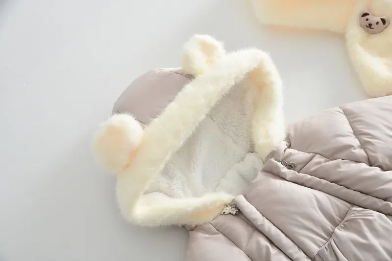 4-teiliges Set BELLBELL Winter-Strampler für Neugeborene Mädchen + Schal + Handschuhe + Schuhe, Outfit mit Kapuze, Plus Samt, warm, für Säuglinge, Babys, Mädchen, Jumpsuits – Detail 23