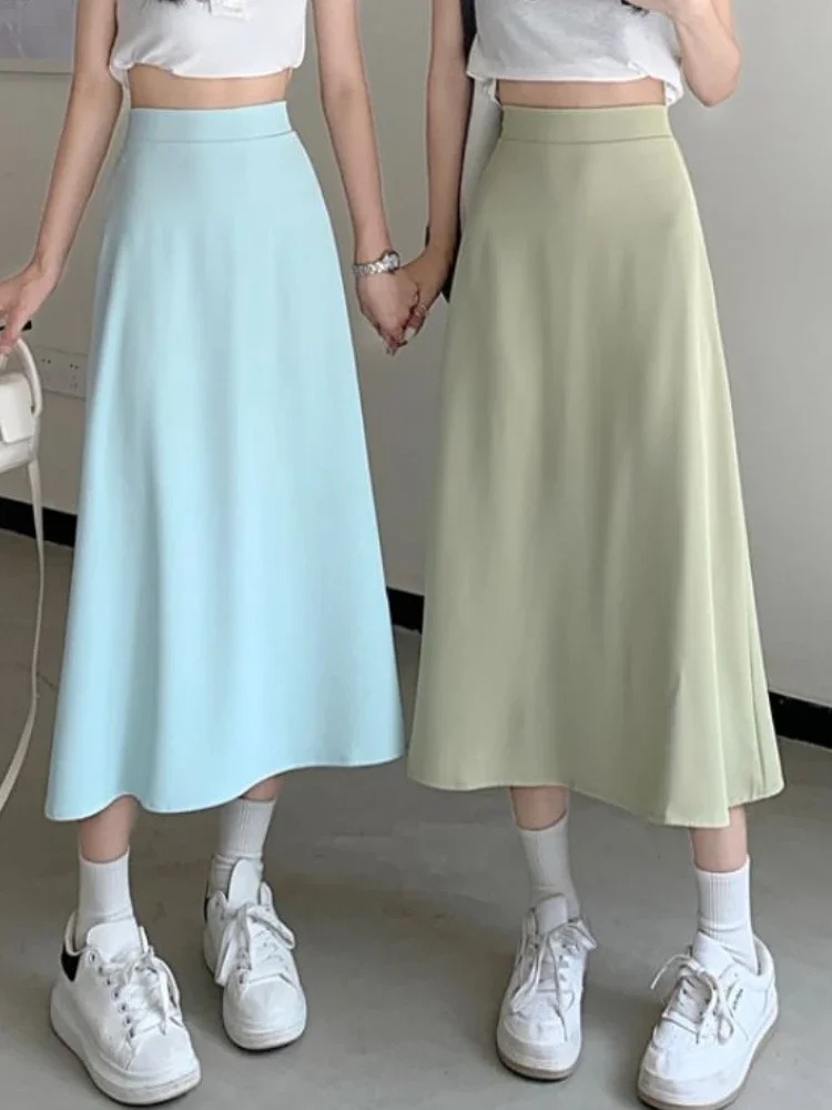 

Skirts Women Loose High Waist A-line New Solid Simple All-match Fashion Popular Temperament Elegant Office Lady Korean Style