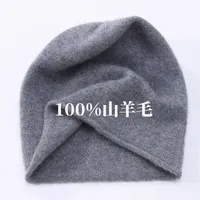 High Quality Pure Cashmere Hat Men Women Autumn Winter Warm Knit Curled Cold Wool Cap Male Casual Classic Solid Beanie Couple