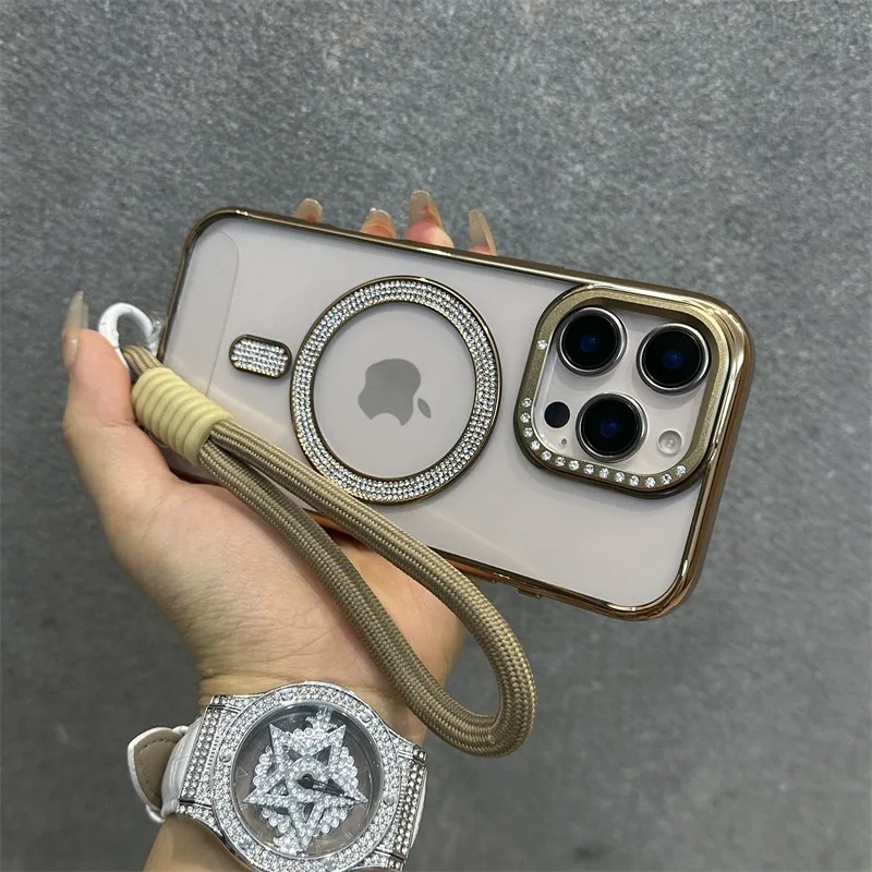 حافظة لهاتف آيفون 15 16 برو ماكس 15 برو 16 برو 16 برو 16 بلس حزام معصم أكريليك شفاف من الأكريليك