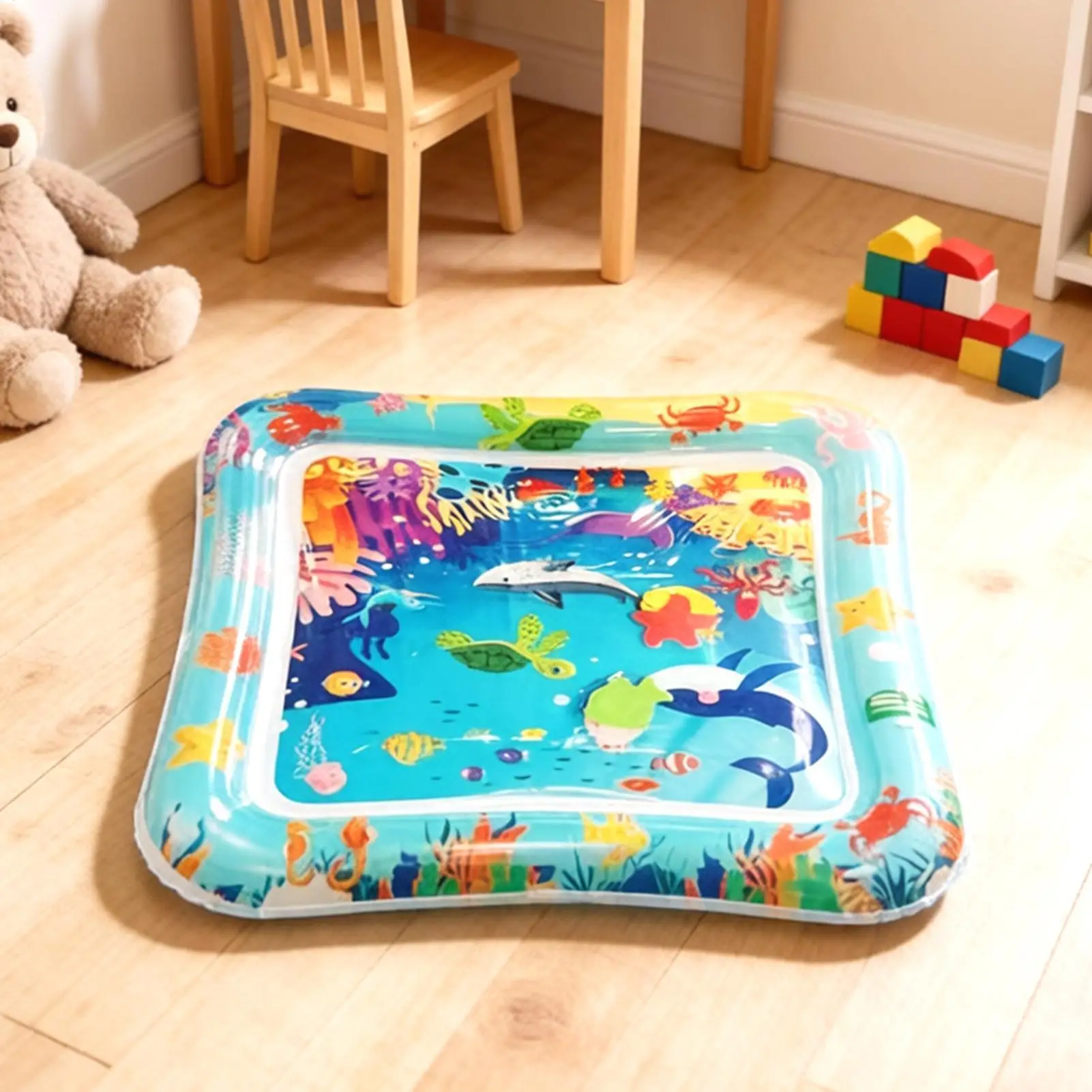 Sensory Water Play Mat Ocean Theme Thickened Inflatable Pad for Cats Dogs with Fish Sea Animal Design Interactive Pet Toy