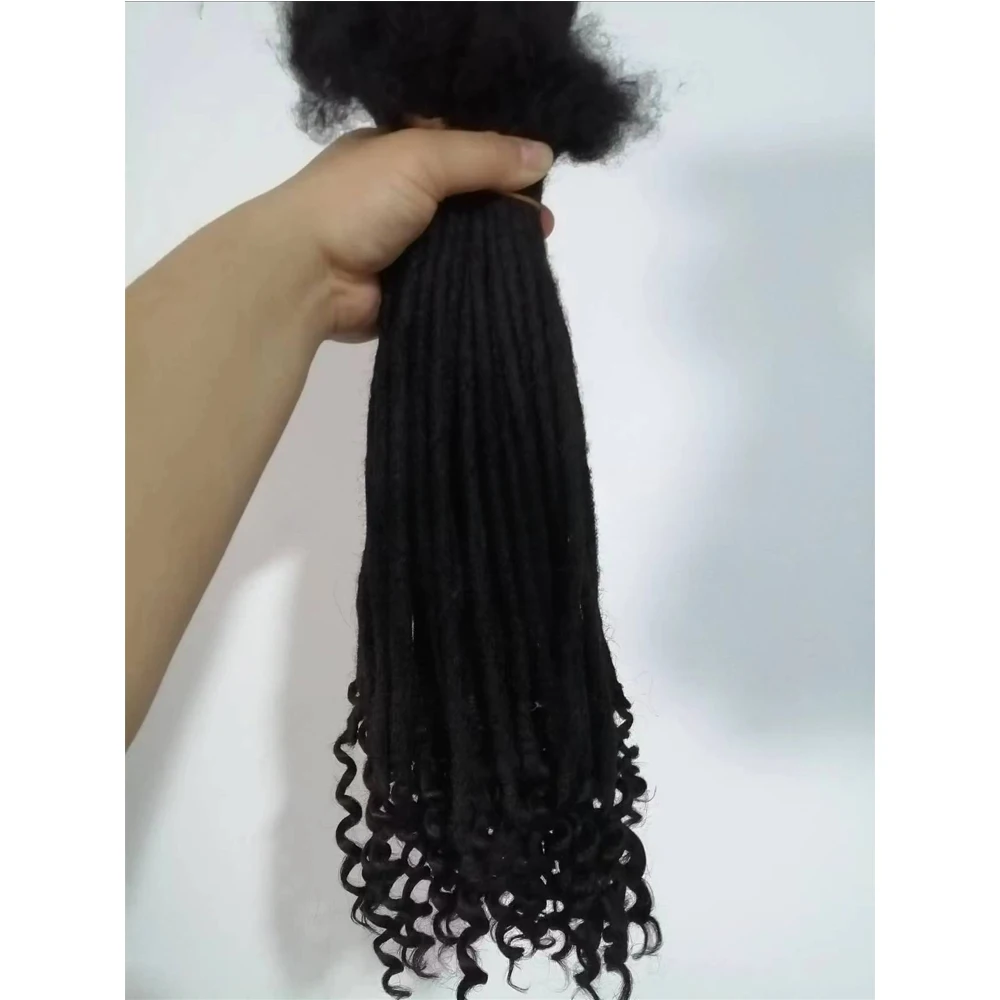 100% Human Hair 0.6cm Afro Kinky Locs With Curly Ends Extensions 8-12 Inch Handmade locks Extension Can be Dyed For Men/Women