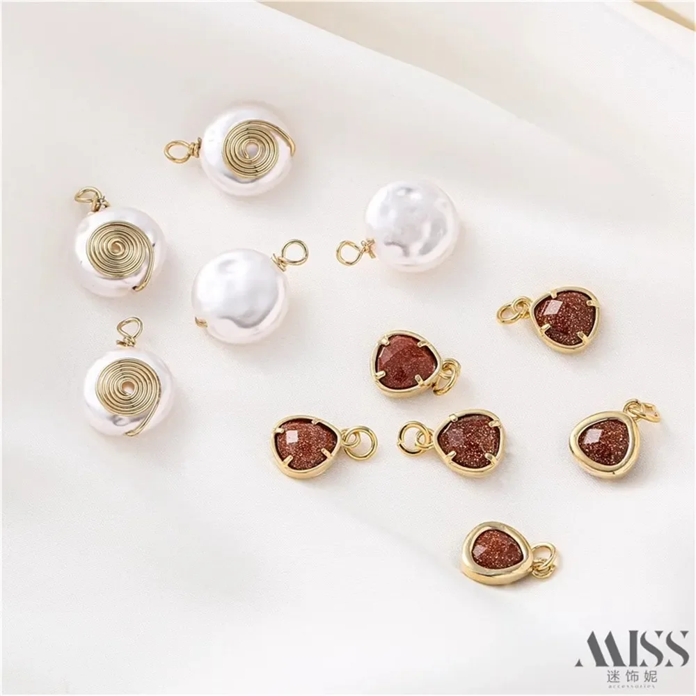 

18K Gold Color Water Drop-shaped Heart-shaped Natural Stone Section Small Pendant DIY Bracelet Necklace Accessories Material