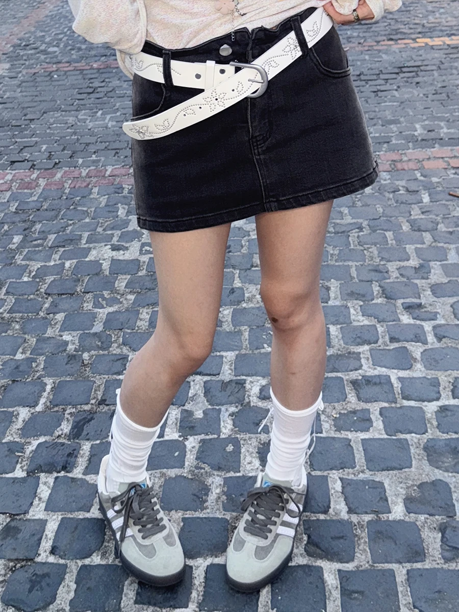 

Американская ретро-юбка из денима с высокой талией для женщин, весна-осень, в стиле панк, из хлопка, повседневная, А-силуэт, для подростков