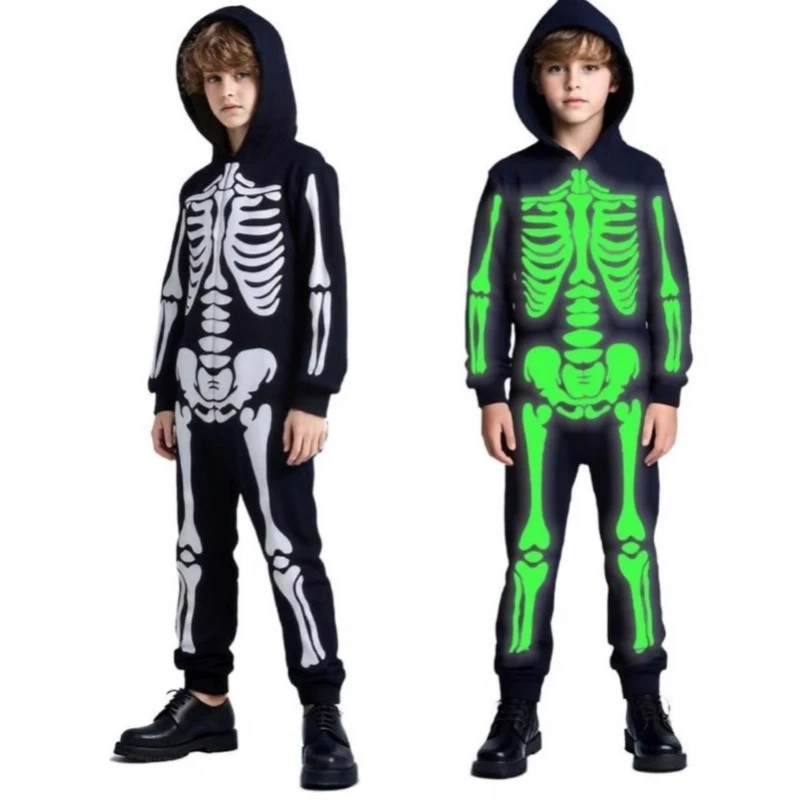 

Halloween Cosplay, Luminous Skull Jumpsuit, Fluorescent Skeleton Bodysuit, God of Death, Funny Performance Costume
