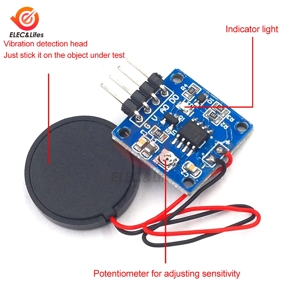 DC 5V Vibration Sensor Piezoelectric Ceramic Chip Knock Vibration Switch Module Knock Vibration TTL Level/Analog Signal Output