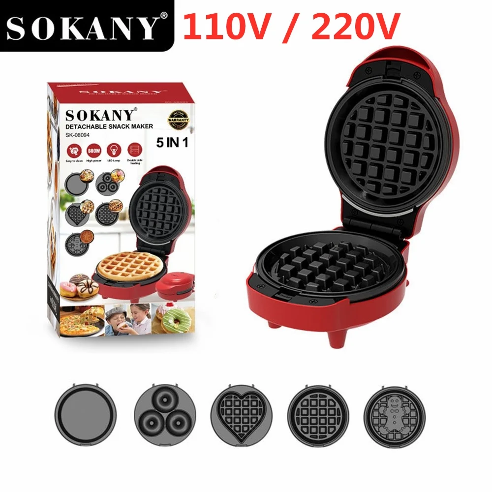 

110V 220V 5 in 1 Donut Waffle Maker Pizza Machine Electric Mini Non Stick Heart Egg Bubble Cake Bread Toaster for Kids 빵 UK US