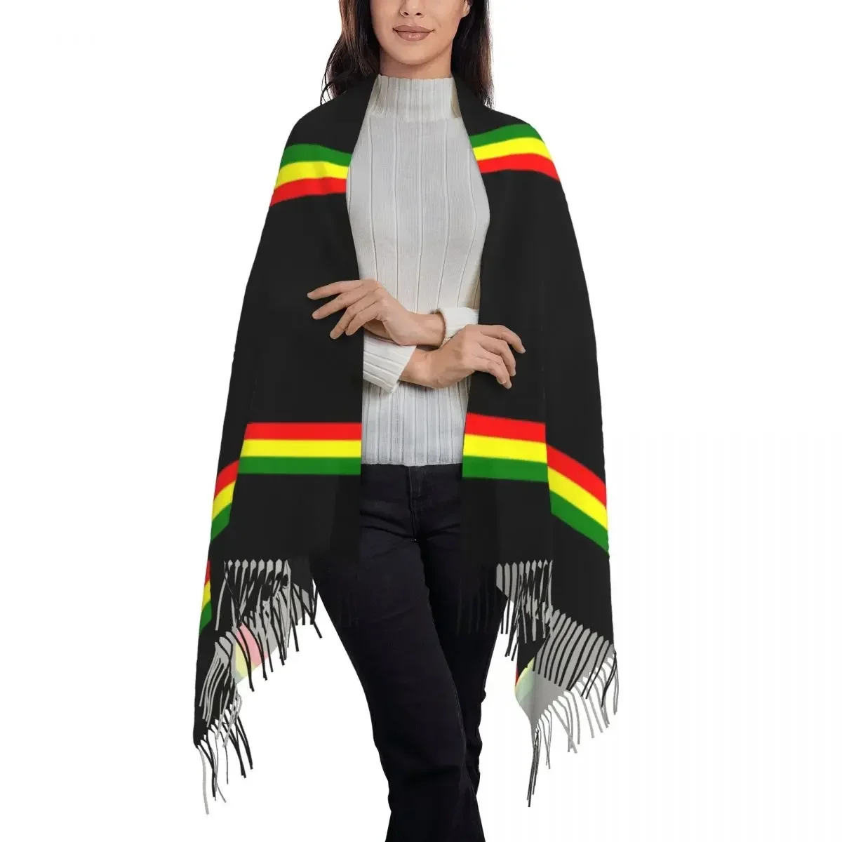 Stampa personalizzata Reggae Rasta Stripe Colors Pattern sciarpa uomo donna Winter Warm sciarpe giamaicano giamaica pride scialli Wraps