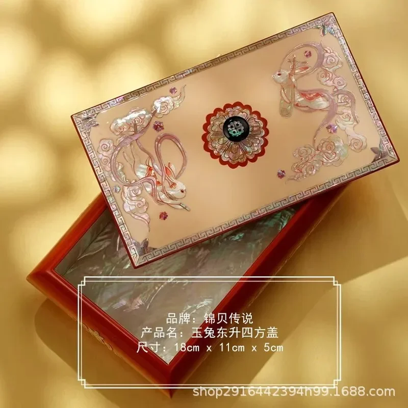 for Jinbei Legend Luodian Lacquer Jewelry Box Square Jade Rabbit Design Bracelet Ring Storage Organizer Birthday Gift for