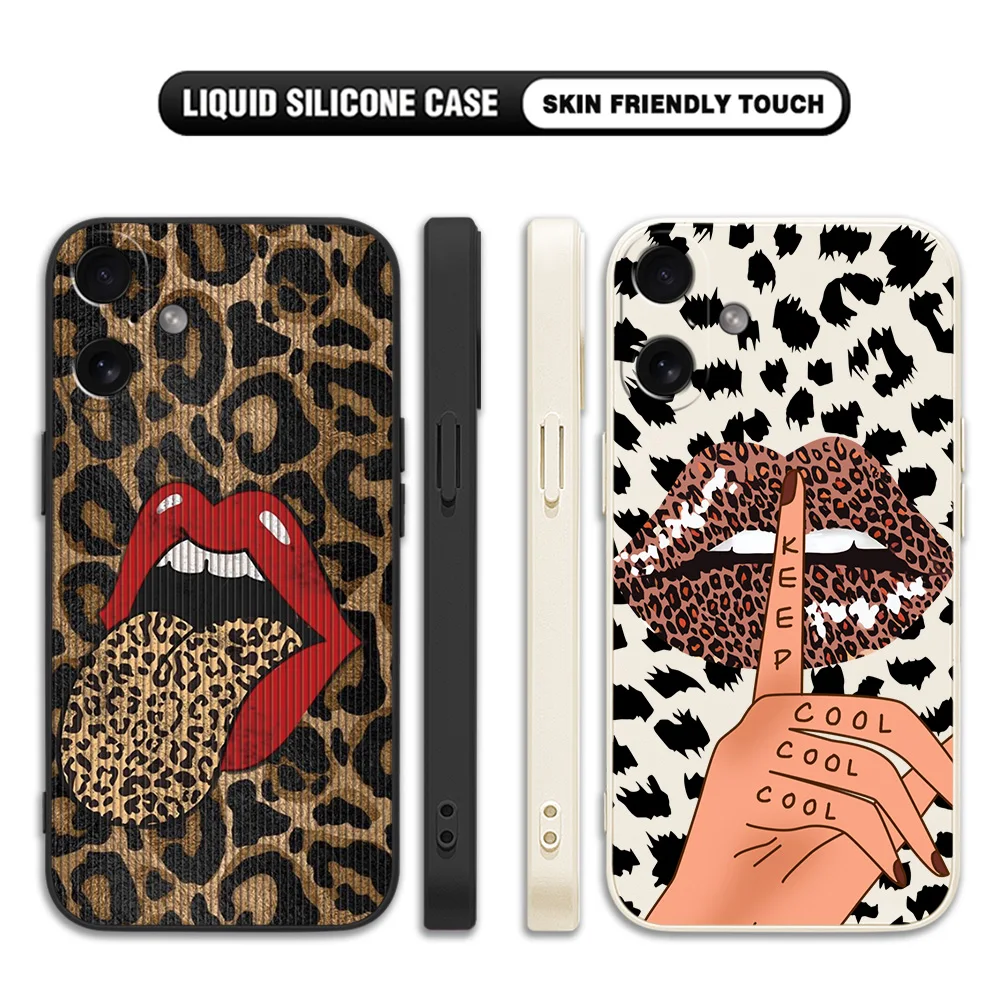 Hot Red Lip Leopard Print Phone Case For Oppo Reno10 Reno8 Reno7 Reno6 Reno5 Reno2 Z T F Pro Plus 4G 5G Soft Silicone Back Cover