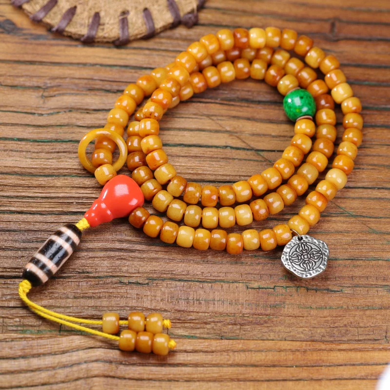 

Ожерелье Будды в стиле ретро, старая кость яка, кулон из бисера Дзи, браслет с несколькими кругами