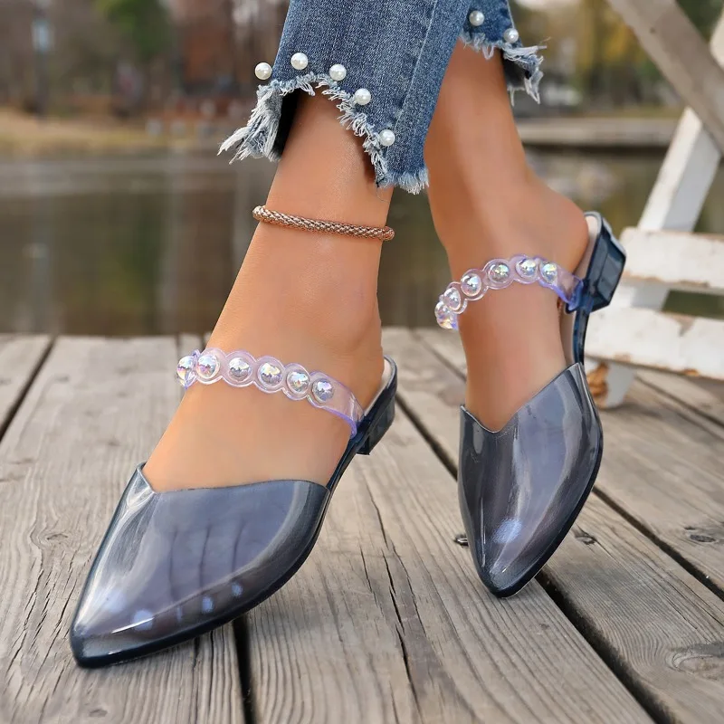 New Crystal Transparent Women's Sandals 2026 Summer Luxury Beaded Designer Comfortable Outdoor Closed-Toe Beach Slippers Selling