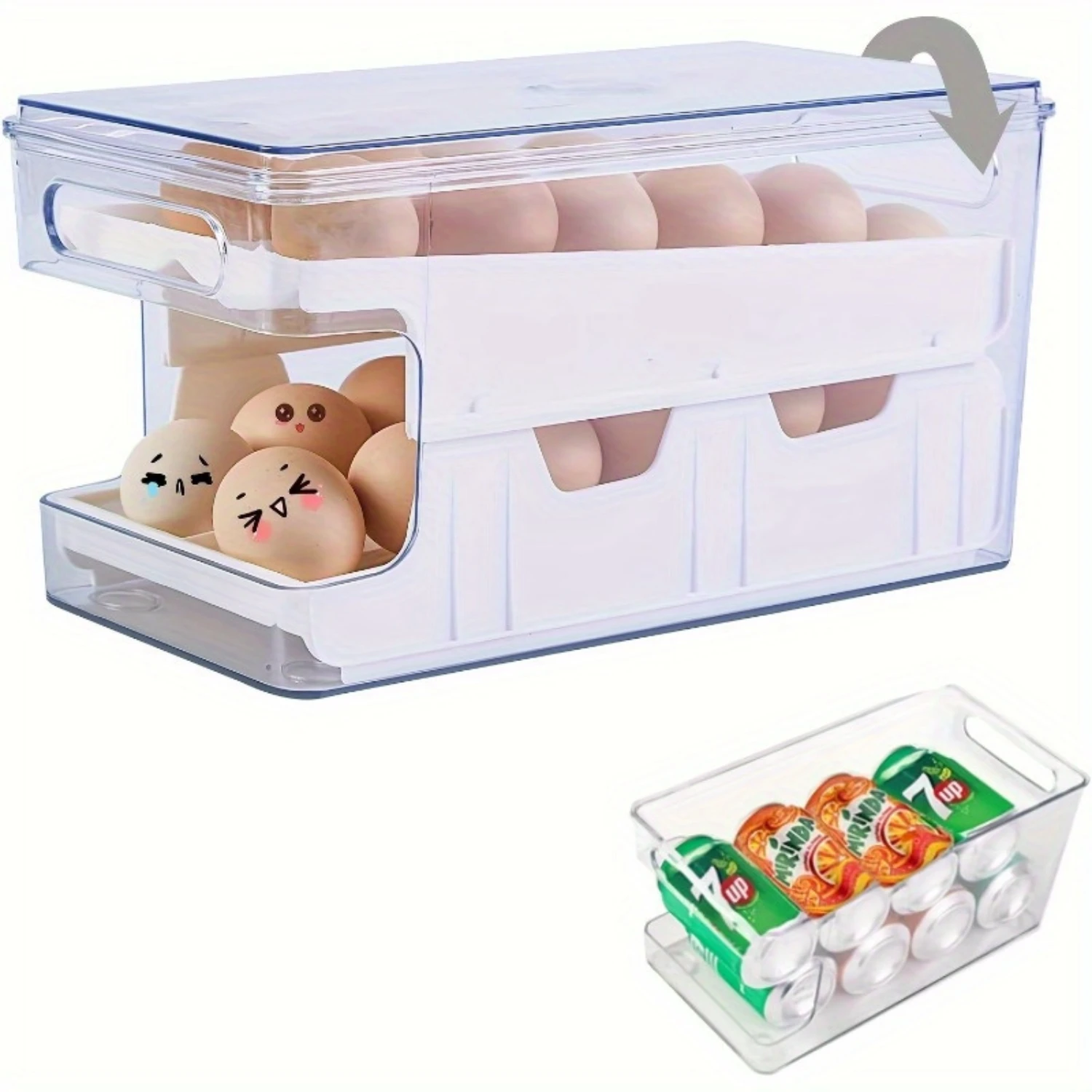 24-Count Egg  Container with Lid - Plastic Auto-Supplying Egg Shelf for Refrigerator, Handle Design, Deviled Egg Holder, Freshne