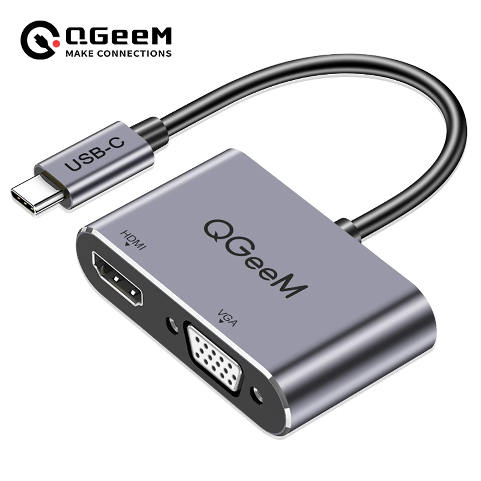 QGeeM USB C HDMI VGA Adapter for Xiaomi Notebook Macbook Pro Type C to HDMI Cable 4K Converter USB Type C VGA Splitter Hub Dock