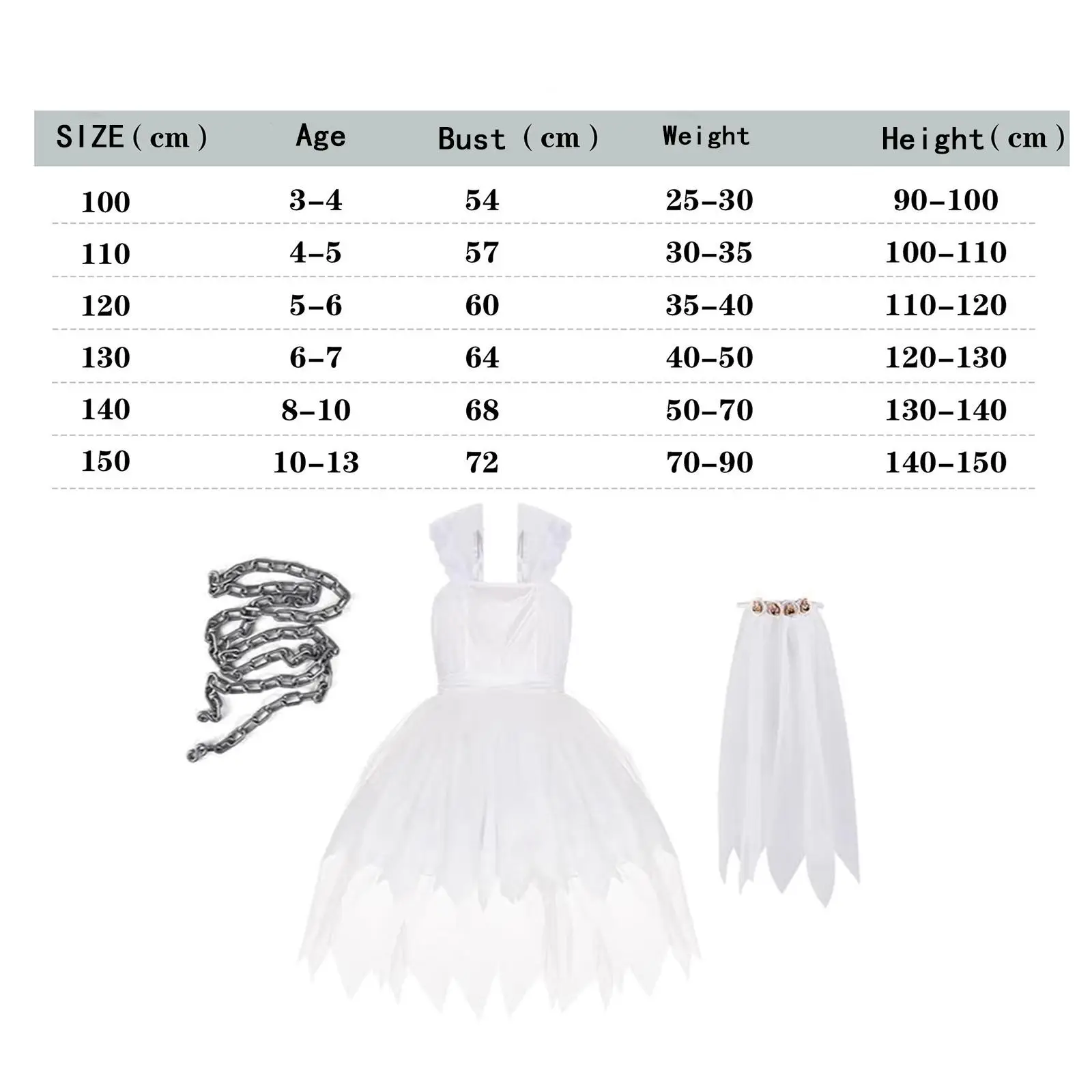 女の子用ハロウィン花嫁コスチューム、ロールプレイテーマパーティードレスアップ