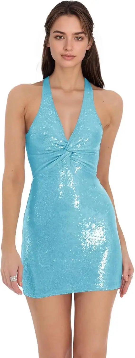 

Sparkly Sequin Homecoming Dress 2025 Short Halter Sparkly Tight Graduation Dance Party Gowns for Teens Mini Cocktail Dresses