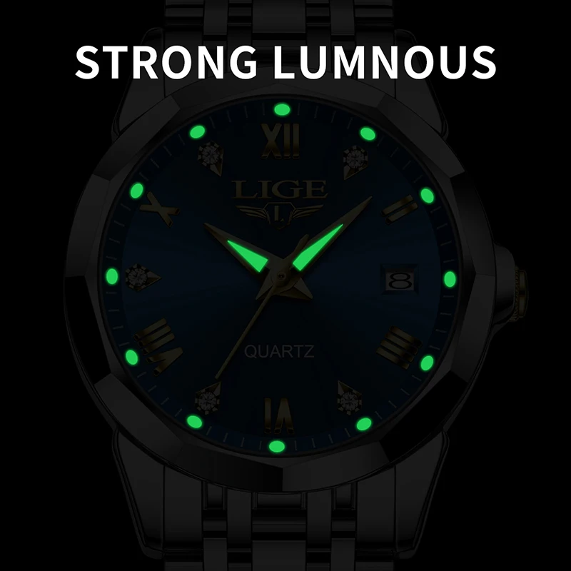 LIGE новые женские часы 2025, стильные элегантные водонепроницаемые светящиеся женские часы с ремешком из нержавеющей стали, часы-календарь для женщин reloj