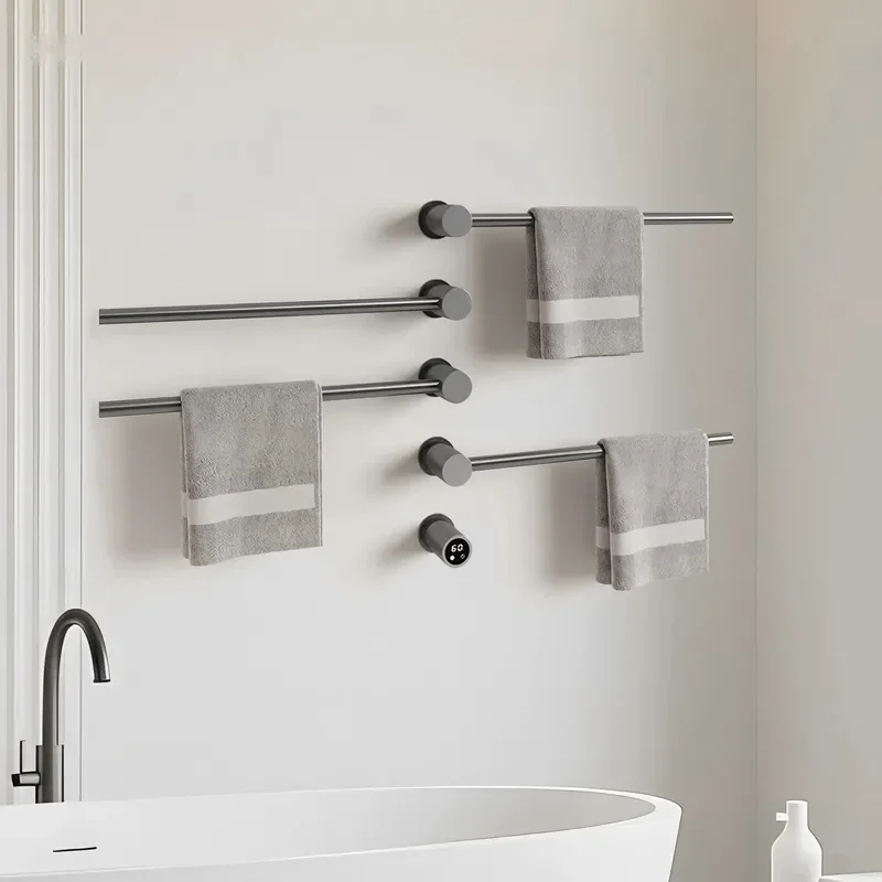 Smart Electric Towel Rack Hidden Wall Mount Carbon Fiber Stainless Steel Heating Bar App Control Constant Temperature Timer