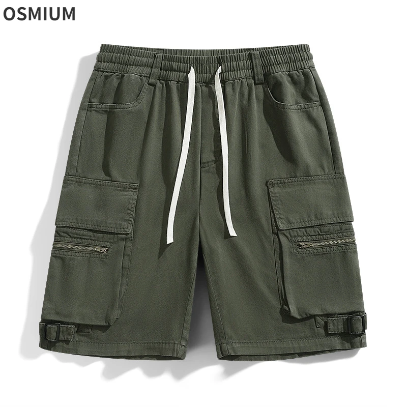 Summer Men Multi-pocket Shorts Plus Size Short Cargo Pants Green Khaki Sportswear Short Elastic Waist Drawstring Shorts Xxxl