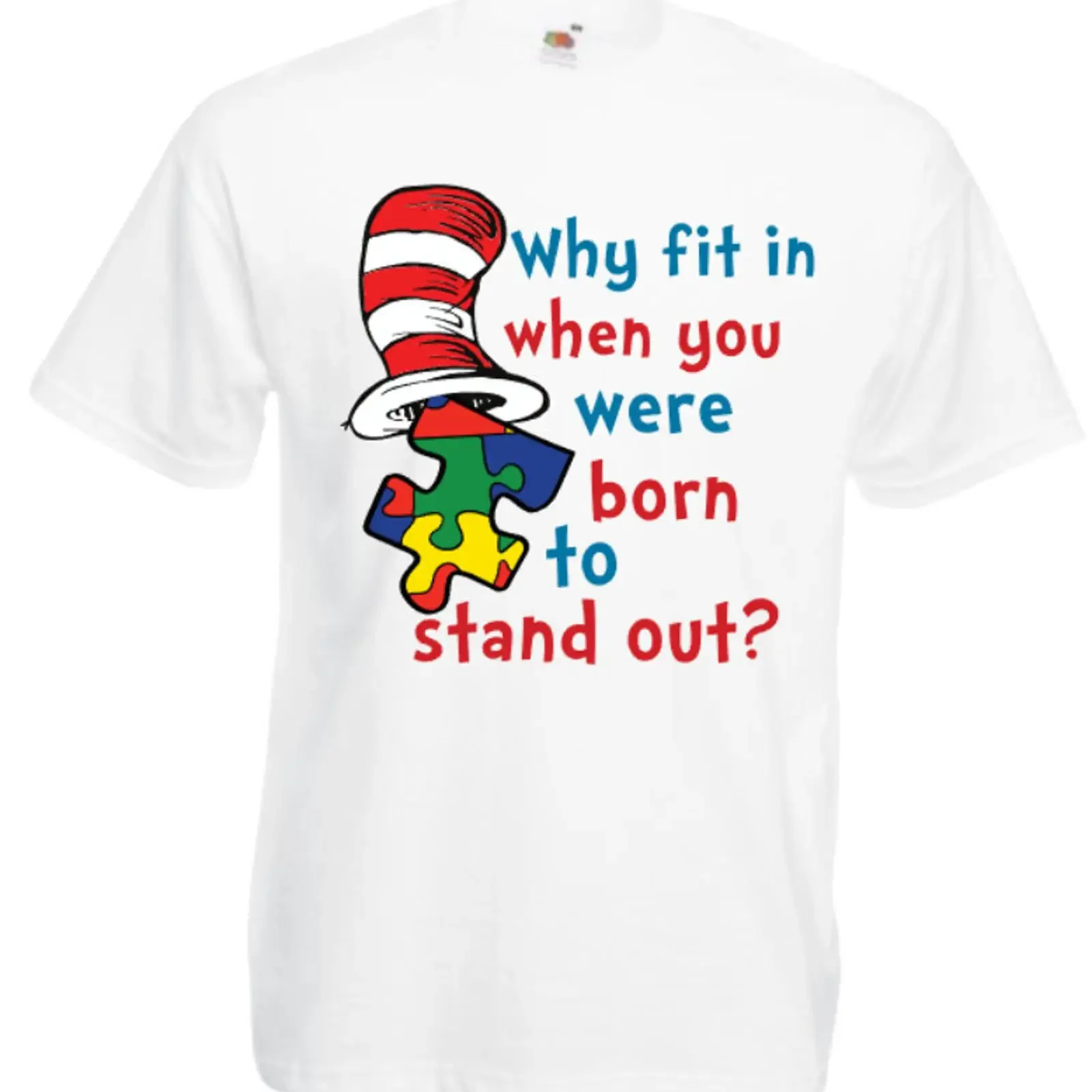 Autism Awareness Why Fit In When You Were Born To Stand Out Jigsaw Puzzle Cotton T Shirt Kids Adults Parent  vintage Washed