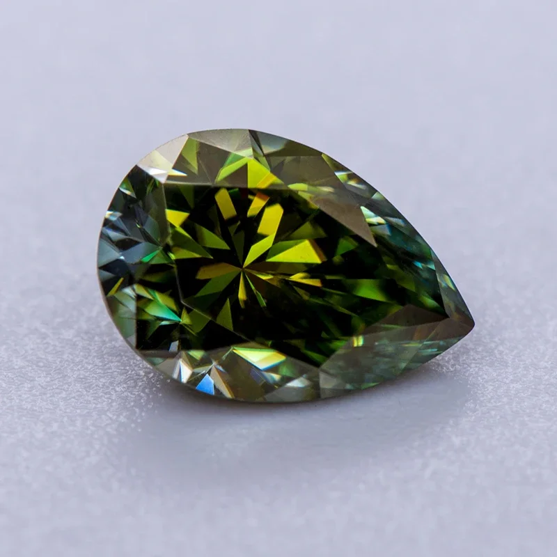 

Moissanite Stone Primary Colour Yellow Green Pear Cut Lab Created Gemstone Advanced Jewelry Making Materials with GRA Report