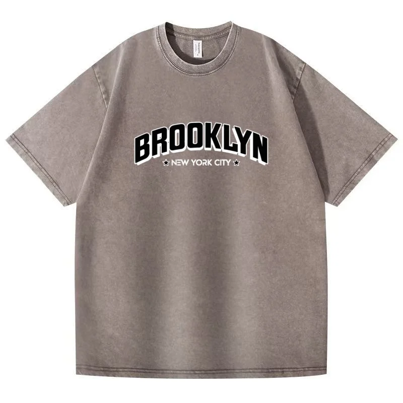 Men's and Women's Street Trendy T-shirt Retro Washed Printed T-shirt Round Neck Breathable T-shirt Cotton Fun T-shirt