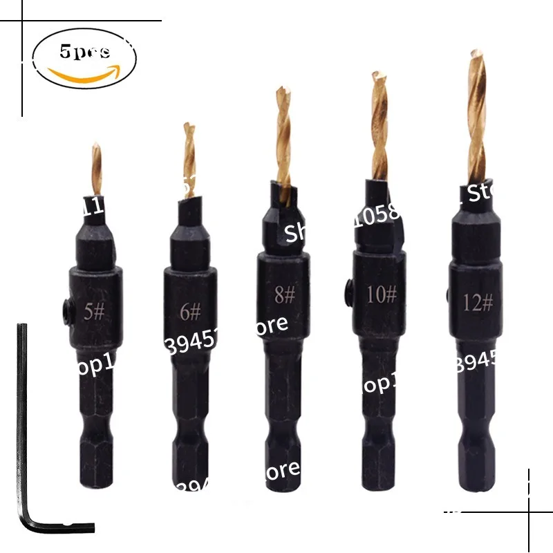 Hexagonal Shank Woodworking Countersunk  Electric Drill Drilling Tool Chamfering Integrated  Set Woodworking Drill Bit