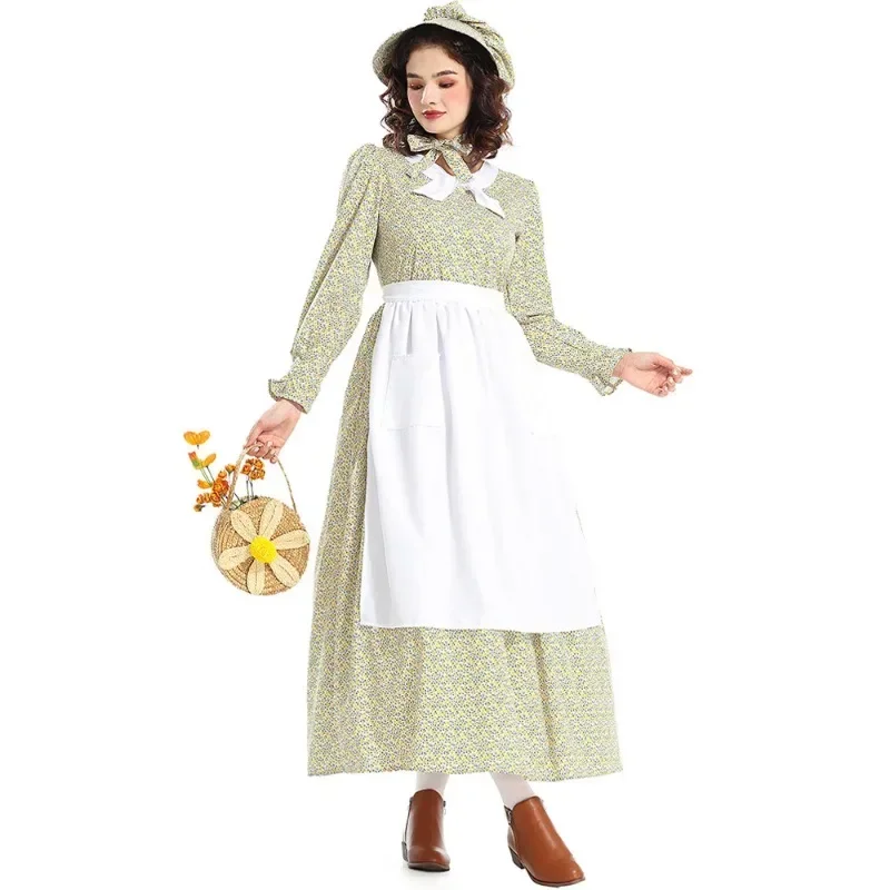 Prairie Colonial Country Maid Cosplay Pioneer Costume Halloween Renaissance Historical Dresses