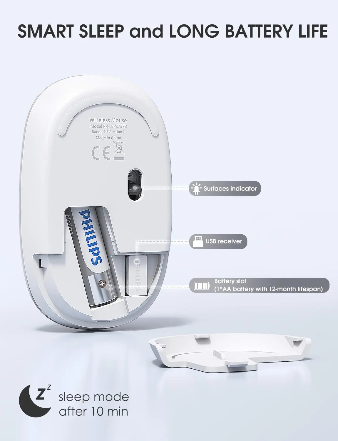 Philips Wireless Mouse Computer Mouse for Laptop, PC,Chromebook,Notebook,Battery Cordless Mice