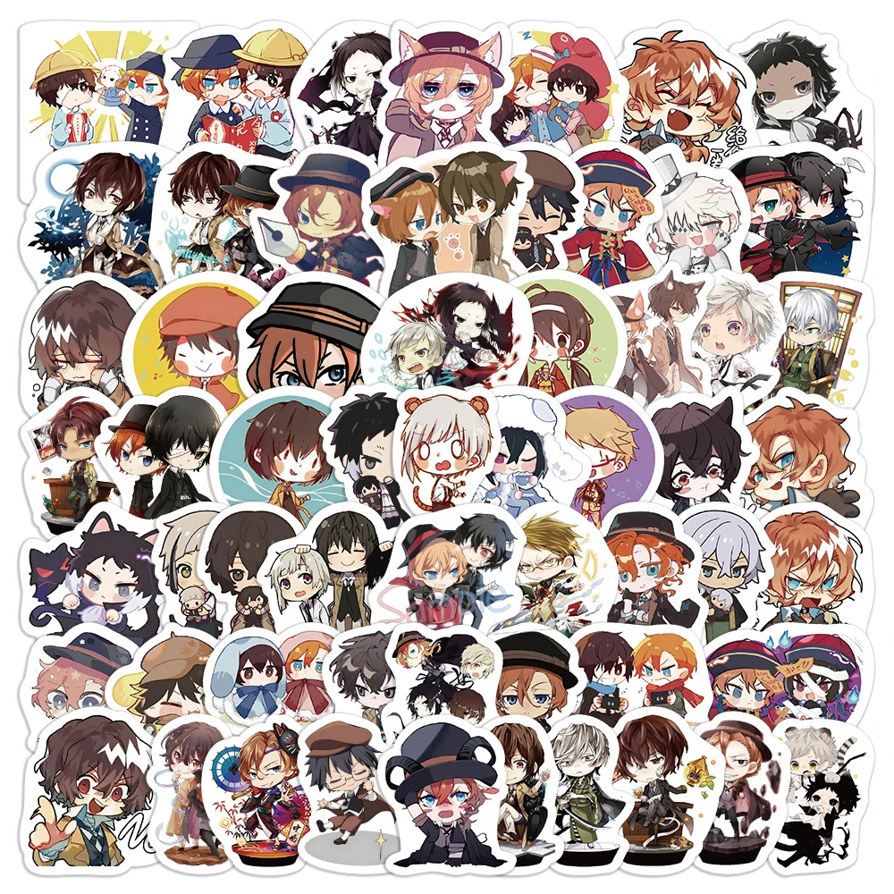 10/30/60 buah kartun Anime Bungo Stray Dogs stiker lucu mainan anak-anak DIY botol air ponsel gitar vinil stiker grafiti grosir