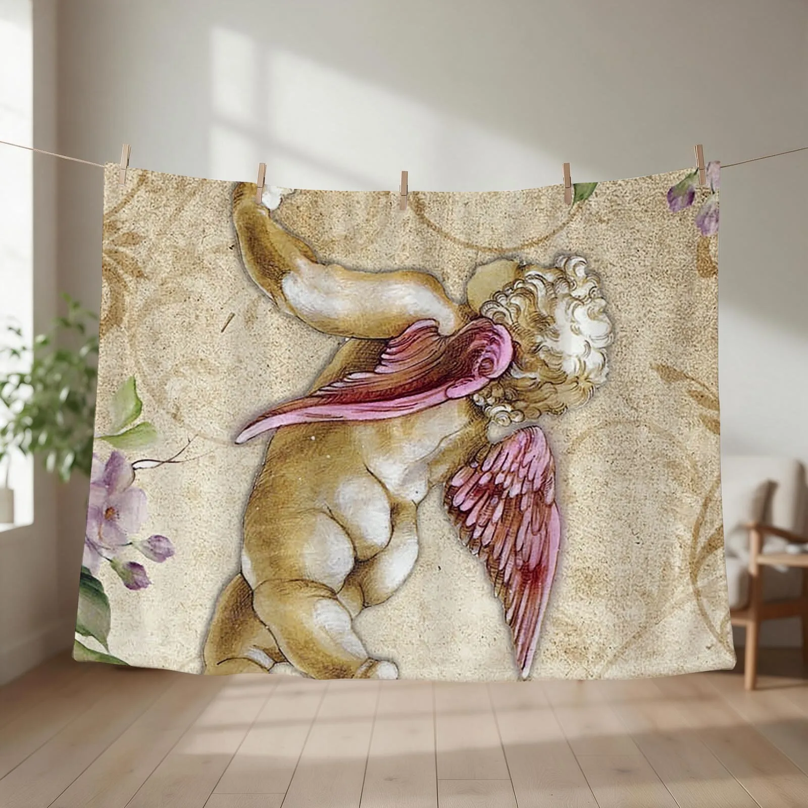 vintage angel, victorian angel Throw Blanket couch cozy soft plush fuzzy picnic outdoor blanket