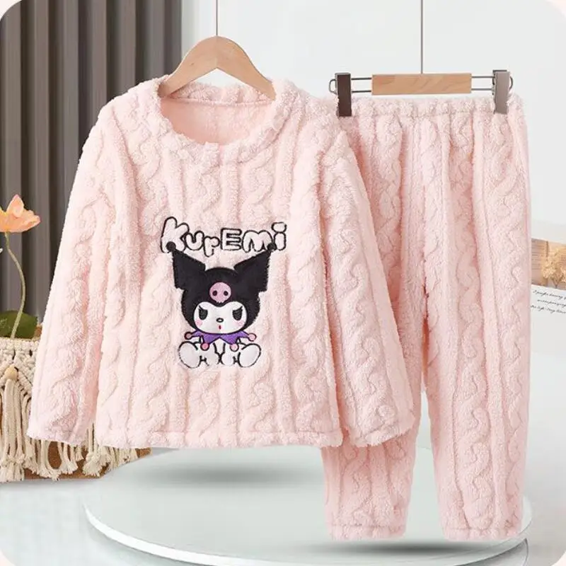 

ГОРЯЧИЕ пижамные комплекты из кораллового флиса Sanrio Pochacco для девочек Kuromi, детская кавайная одежда для отдыха, мягкая осенне-зимняя домашняя одежда, новинка