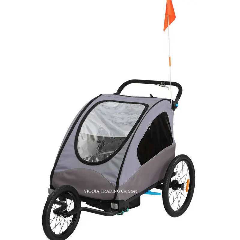 3-in-1 Double Seats Bicycle Trailer, Kids Jogger Stroller, Twins Bike Trailer Converts to Baby Carriage