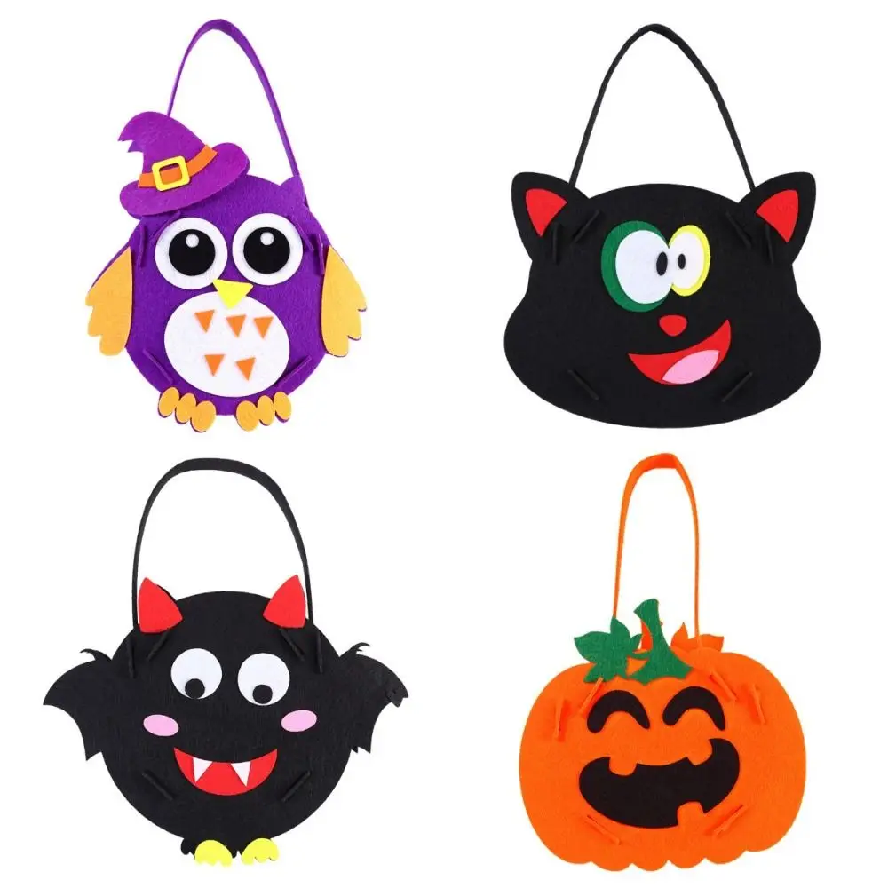 Creative Non-woven Fabric DIY Halloween Candy Bag Portable Pumpkin Bag DIY Trick or Treat Bag Handbag Owl Halloween Gift