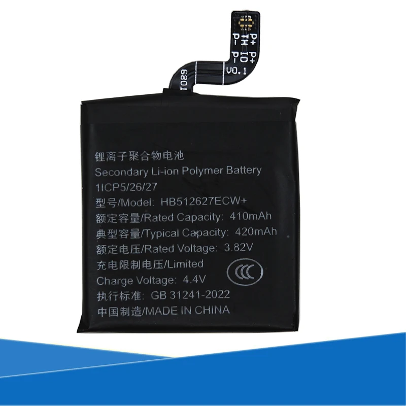 Original Replaces 410mAh 3.82V HB512627ECW Battery For Huawei Watch GT1 46mm FTN-B19 Smart Device