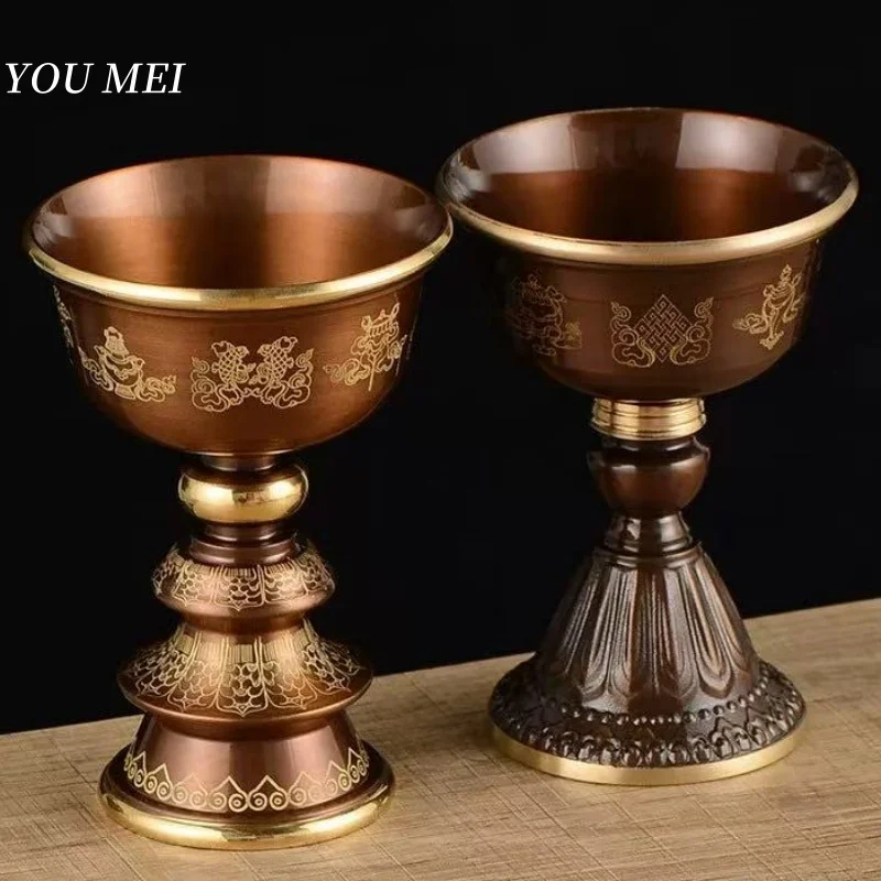 

Nepal Candle Oil Lamp Holder,Engraving Eight Auspicious Tall Feet Buddhism Copper Candlestick,Ghee Holy Candle Cup,Buddhist Item