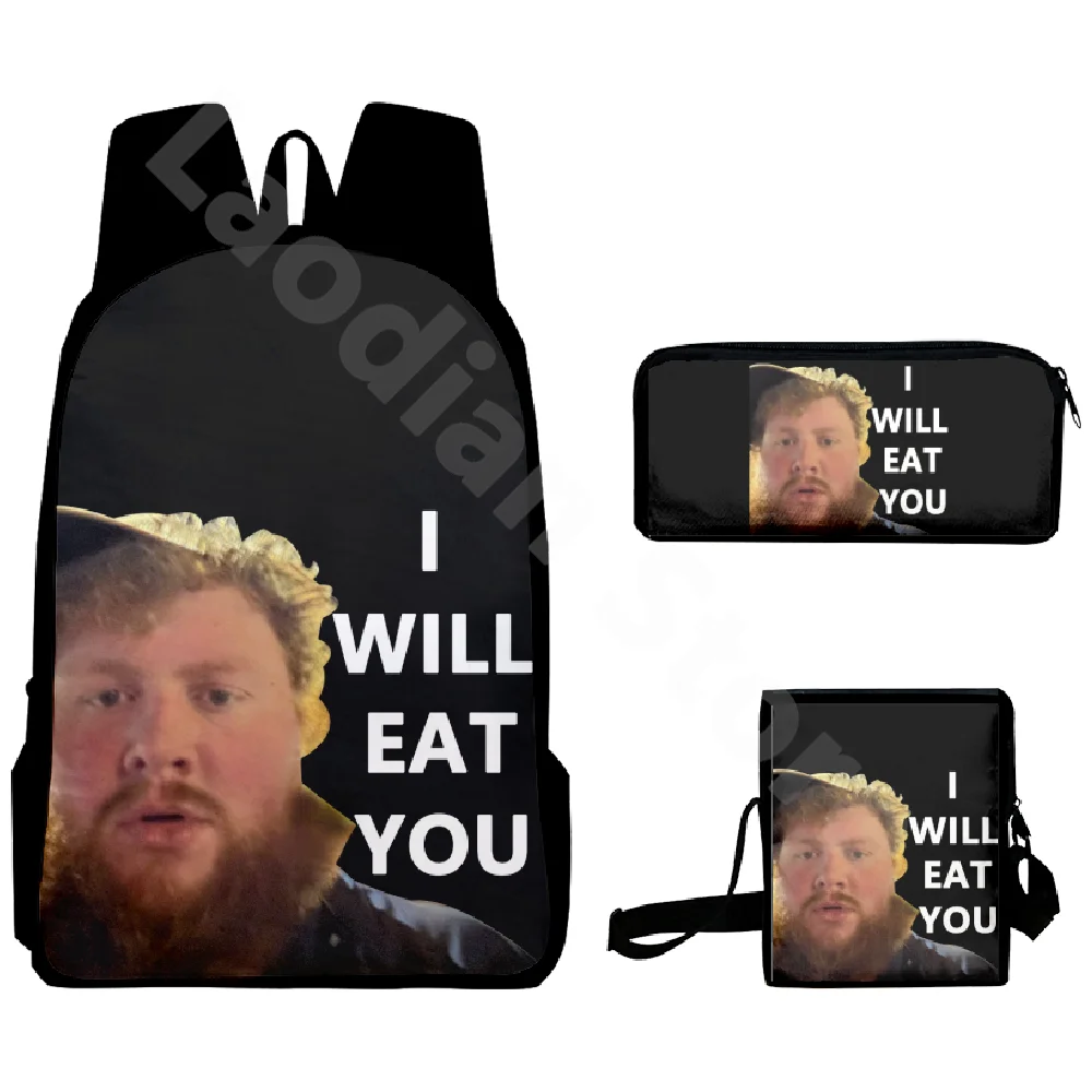 Caseoh I Will Eat You Backpacks 3 Piece Suit 2024 Fashion Shoulder Bag Unique Pencil Bag Hip Hop Laptop Bag Harajuku Zipper Bag