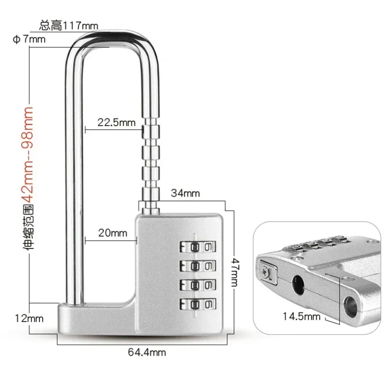 Combinatie Hangslot Verstelbare Shackle Lock Kast Lock Rvs Locker Lock Code