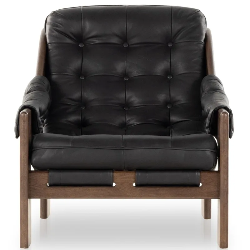 

Medieval solid wood sofa chair, designer creativity, home living room balcony bedroom leisure recliner, Nordic single leather