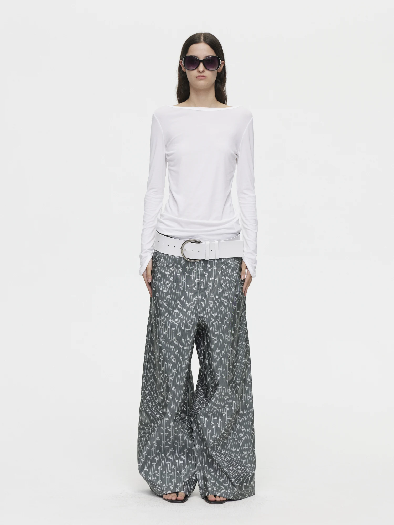 

Широкие брюки Peachfuzz Blue ey Stripe с высокой талией для женщин, повседневные длинные брюки в стиле ретро, летние модные брюки из полиэфирного волокна