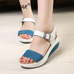 Genuine leather Wedges Shoes For Women High Heels Sandals Summer Shoes Flip Flop Chaussures Femme Platform Sandals