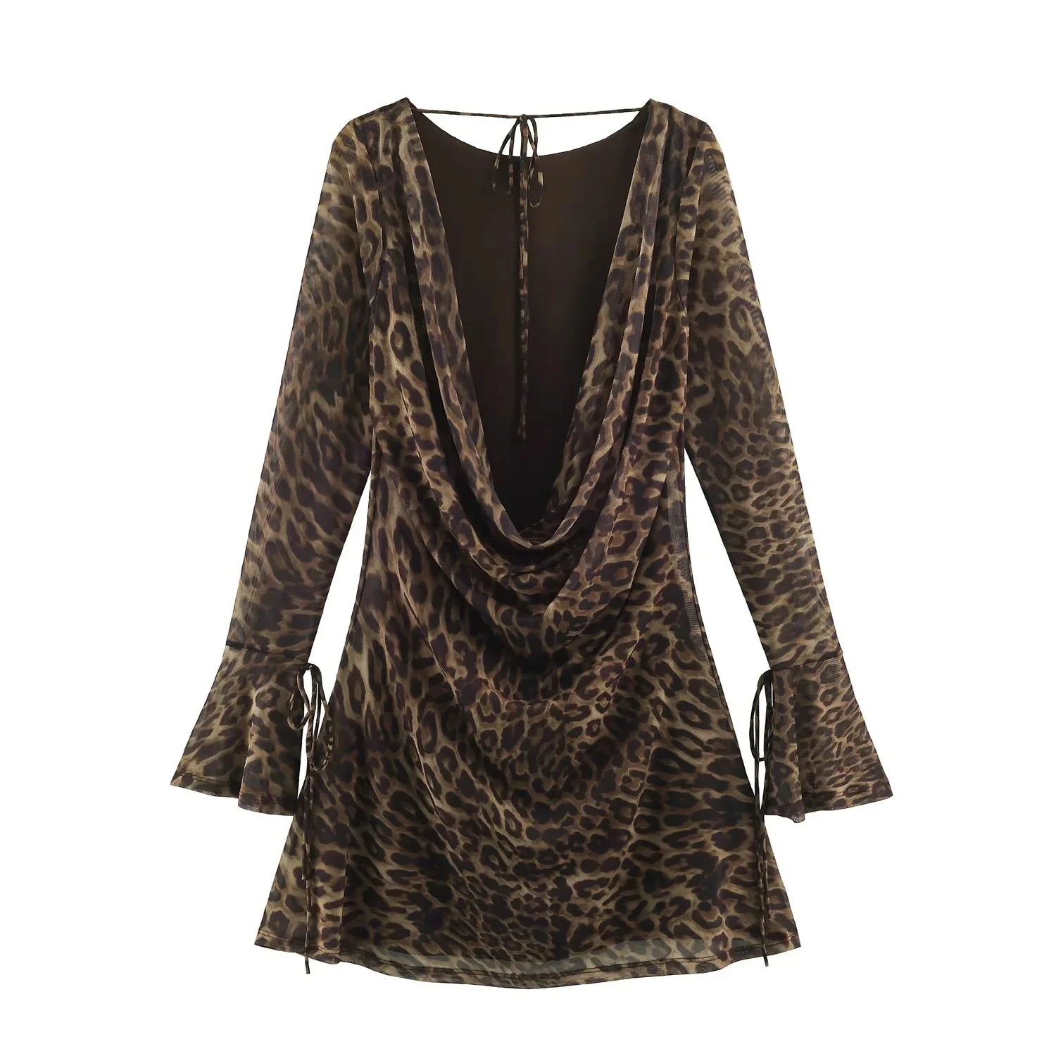 KONDALA Elegantes Vintage Sexy Damen Mini-Kleid Leopardenmuster Rückenfreies Langarm-Kleid mit Schnürung Mode 2026 Herbst Partykleid – Detail 13