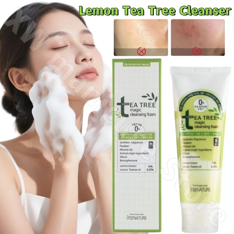 IPSENATURE Korean Lemon Tea Tree Cleanser 120g Oil Control and Relieve Acne Skin Deep Cleaning and Moisturizing