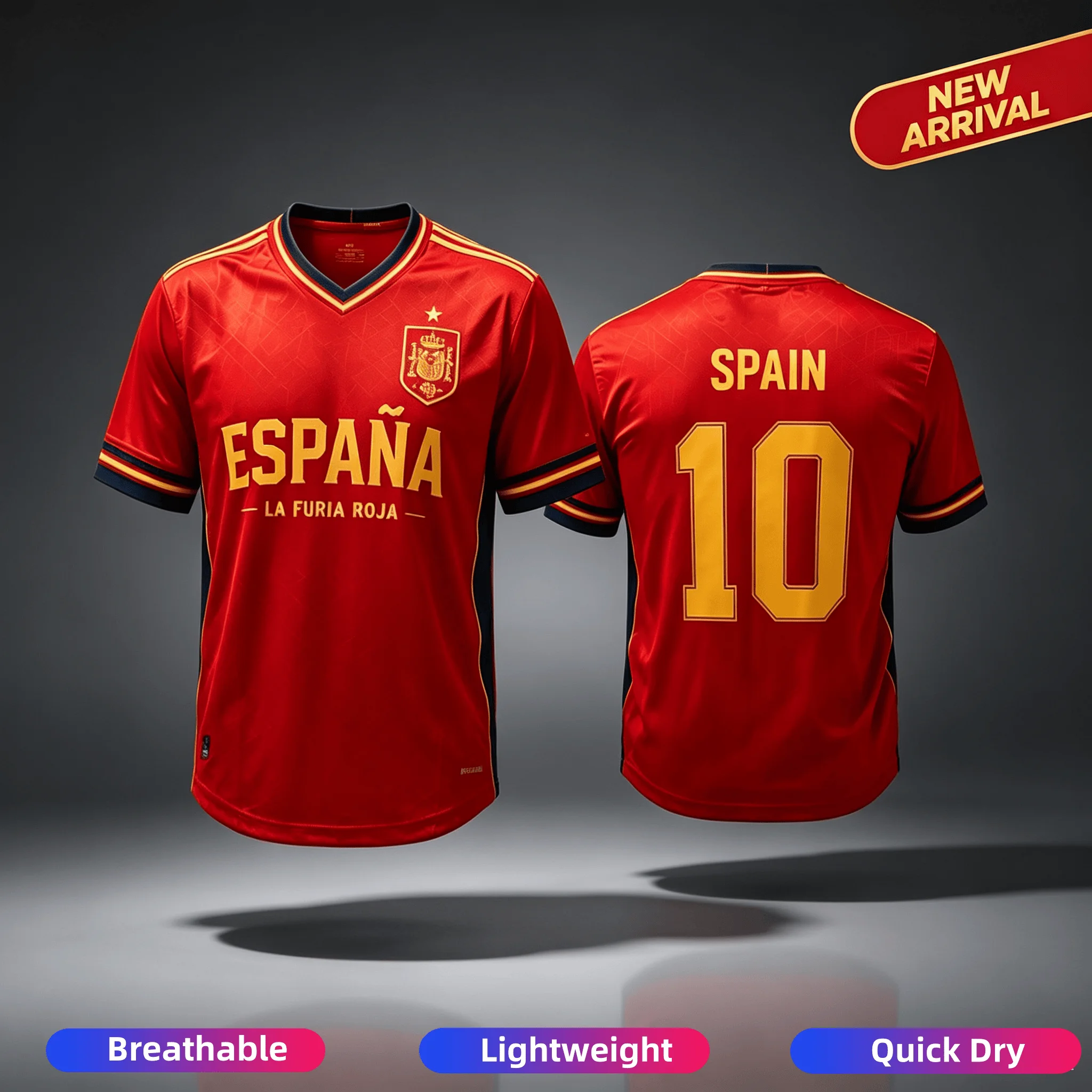 2026 New Spain ESPANA No.10 Soccer Jersey Unisex Quick Dry Breathable Football Training T-Shirt LA FURIA ROJA Family Kids Tees