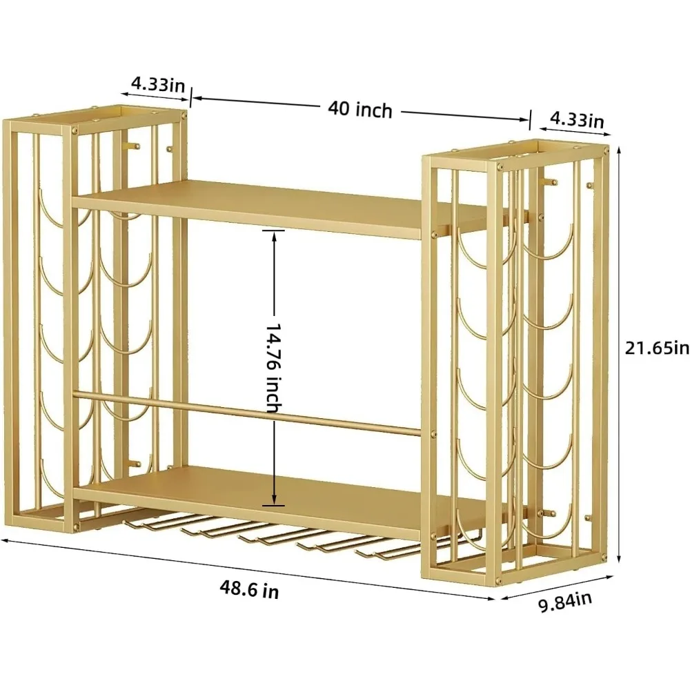 رف نبيذ أنيق مثبت على الحائط من المعدن والزجاج لتخزين فعال في الحانات المنزلية والمطابخ