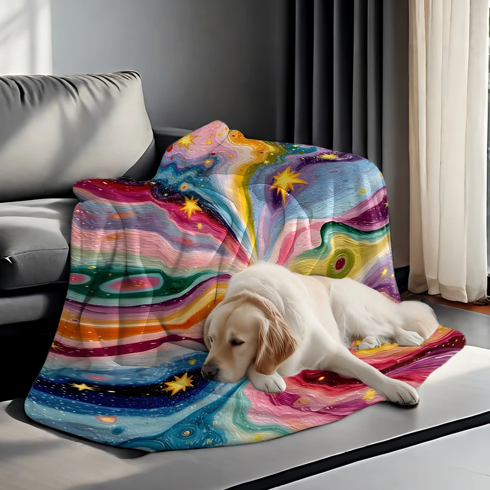 Rainbow Starburst Galaxy Flannel Fleece Throw Blanket for Couch Sofa Lightweight Cozy Plush Blanket for Travel Office Nap