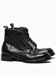 Autumn New Business Men Horsehide Work Safety Shoes Lace Up High Top Zipper Ankle Boots Motorcycle Riding Genuine Leather Boots